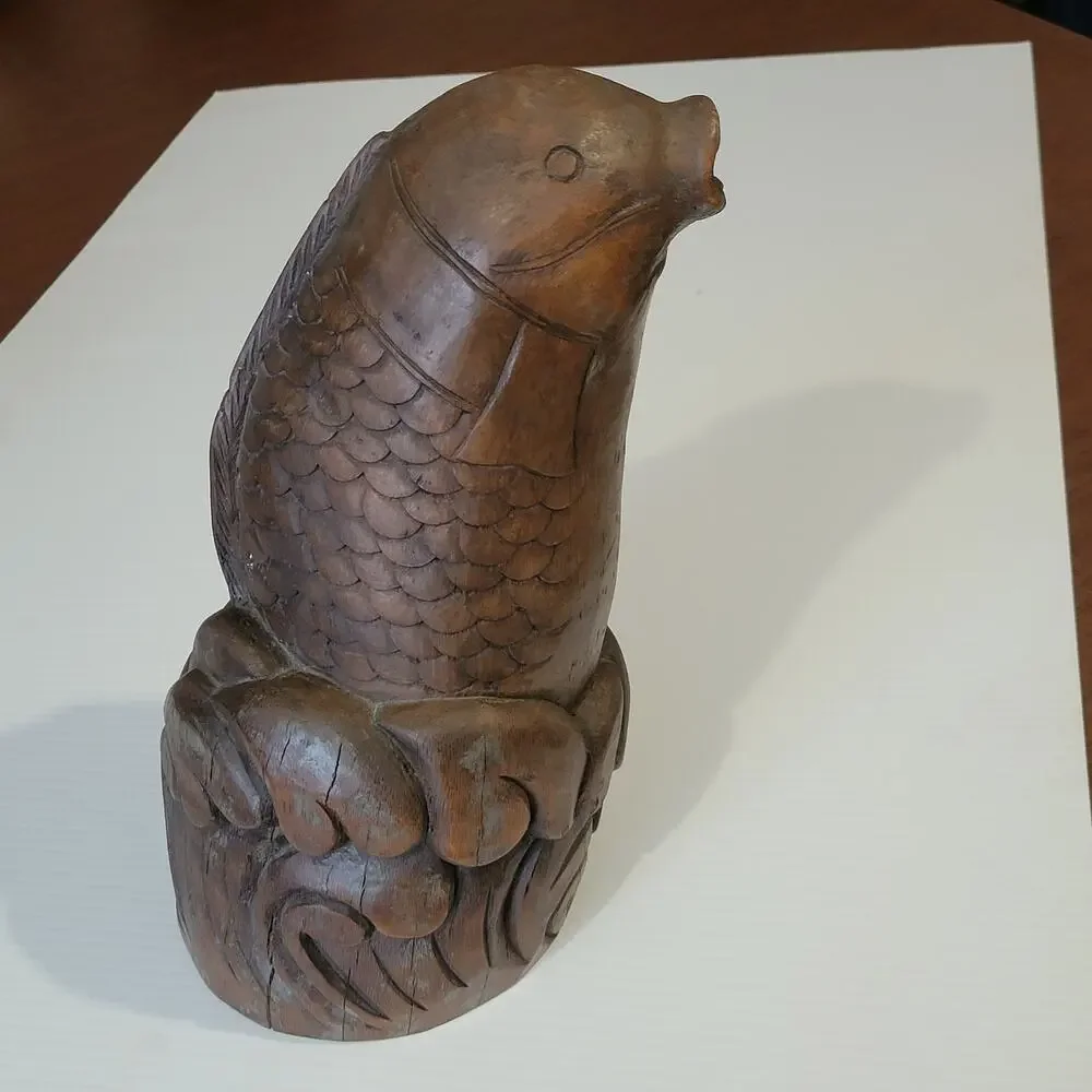 Antique Vintage Asian Oriental Bamboo Wood Curved Fish. Hand carved